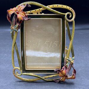 Jay Strongwater Lily Flowers & Bees Picture Frame Swarovski Crystals & Enamel